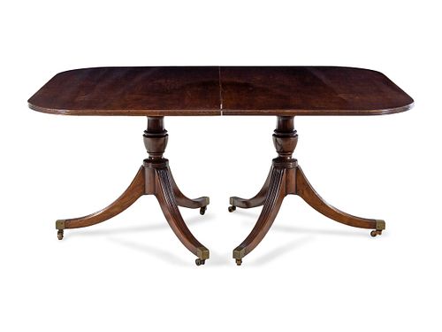 A George III Style Mahogany Triple-Pedestal Dining Table   