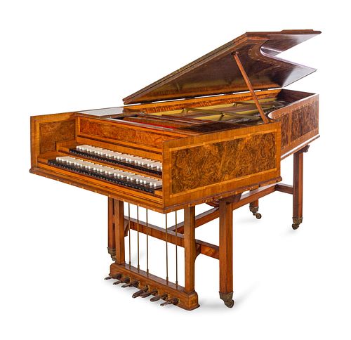 A Burl Walnut and Satinwood Two-Manual Harpsichord by Thomas Goff & Joseph Cobby