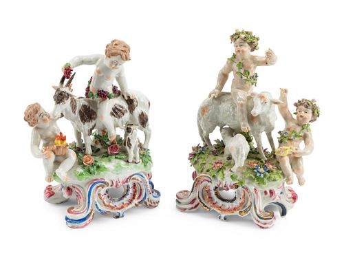 A Pair of Chelsea Porcelain Figural Groups