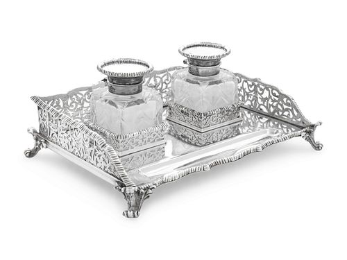 An Edwardian Silver and Cut Glass Ink Stand