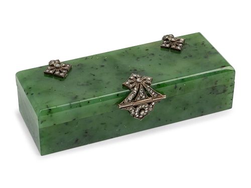 A Silver and Diamond Mounted Hardstone Box