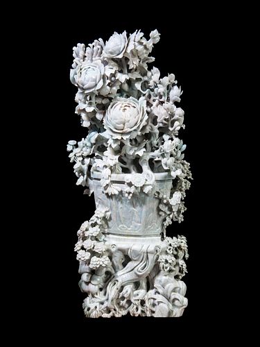 A Large Chinese Export Jadeite Carving of Chrysanthemums