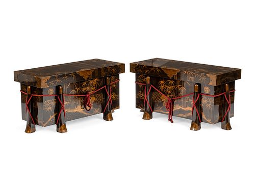 A Pair of Japanese Export Lacquer Lift-Top Chests