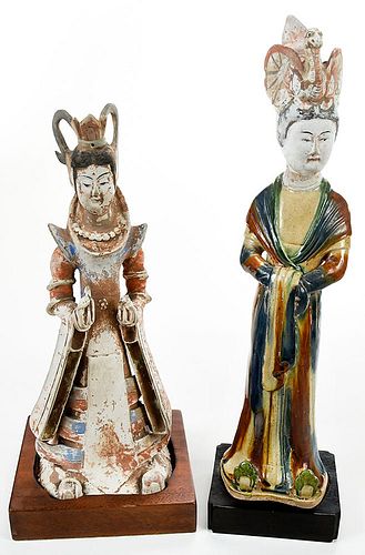 Two Chinese Pottery Figures of Court Ladies