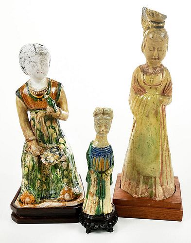 Three Chinese Pottery Figures of Court Ladies