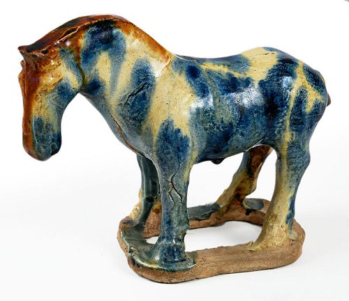 Tang Style Blue and Sancai Glazed Standing Horse