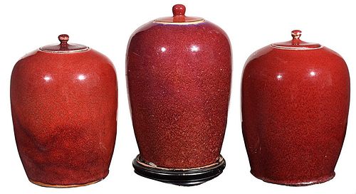 Three Chinese Sang de Boeuf Lidded Jars
