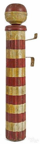 Painted pine barber pole, 19th c., with a flute