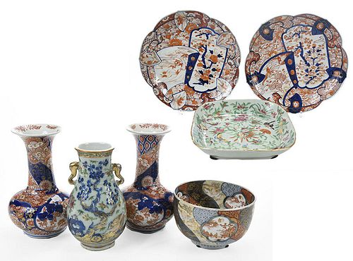 Seven Japanese Imari, Famille Rose Porcelain Items