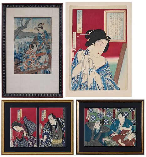 Five Woodblock Prints, Kunichika & Chikashige