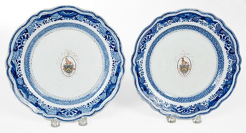 Pair Chinese Export "Fitzhugh" Armorial Plates