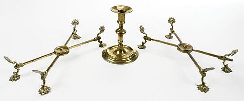 Georgian Brass Candlestick and Two Dish Crosses