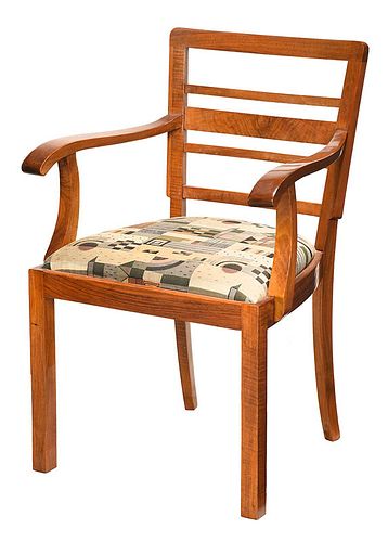 Biedermeier Style Figured Walnut Open Armchair