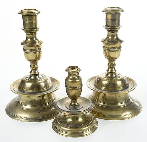 Three Brass Reproduction Candlesticks