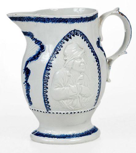 Blue and White Prattware Relief Molded Jug