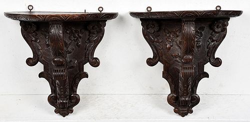 Pair Victorian Style Carved Wood Wall Brackets
