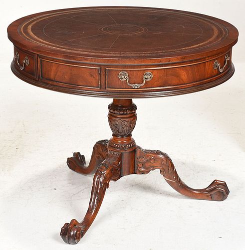 Chippendale Style Carved Mahogany Drum Table
