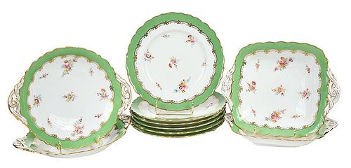 Group of Ten Coalport Green and Gilt Dishes
