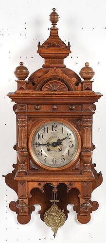Furtwangler & Son Carved Walnut Wall Clock