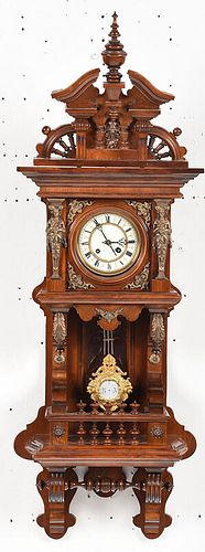 German Open Well Wall Clock with Figural Caryatids