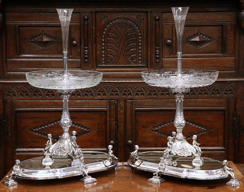 A HANDSOME PAIR OF 19TH CENTURY SILVER-PLATED CENTREPIECES 