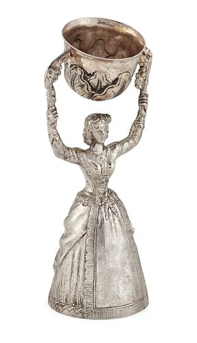 A CONTINENTAL WHITE METAL WAGER CUP, 19th Century, modelled