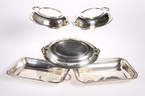 A GROUP OF FOUR SILVER-PLATED ENTREE DISHES, comprising thr