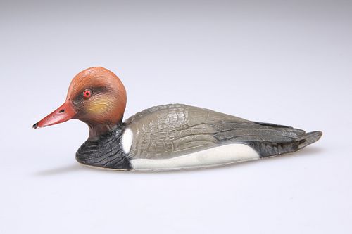 AN ITALIAN COLD PAINTED SILVER MODEL OF A RED CRESTED POCHA