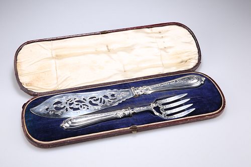 A CASED PAIR OF VICTORIAN SILVER FISH SERVERS, by John Gilb