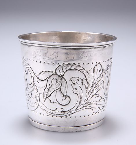 A SILVER BEAKER, possibly Norwegian, dated 1763?, tapering 