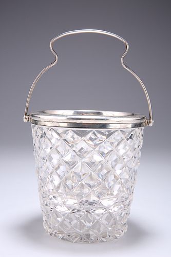 A GEORGE V SILVER-MOUNTED GLASS ICE BUCKET, by Joseph Rodge