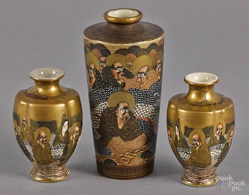 Pair of Japanese Satsuma vases, 4 3/4'' h., toge
