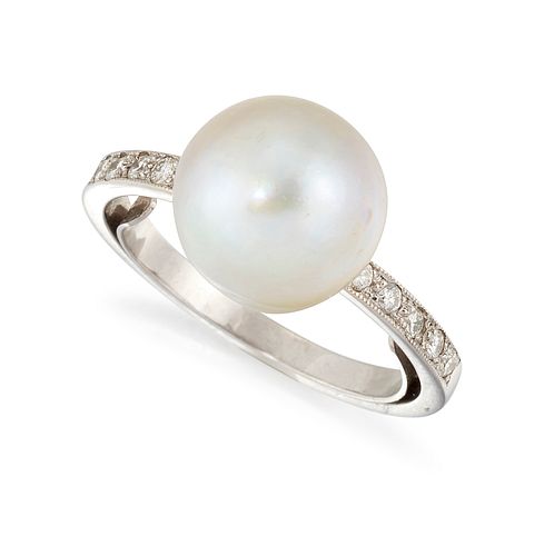 A CULTURED PEARL AND DIAMOND RING, a large cultured button 