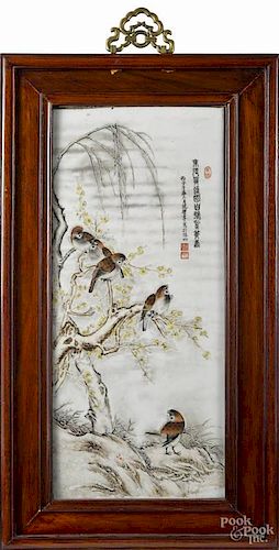 Chinese porcelain plaque, 19th c., of birds per