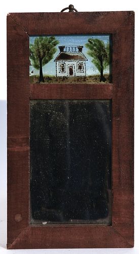Miniature Two Part Mirror with Reverse Painting