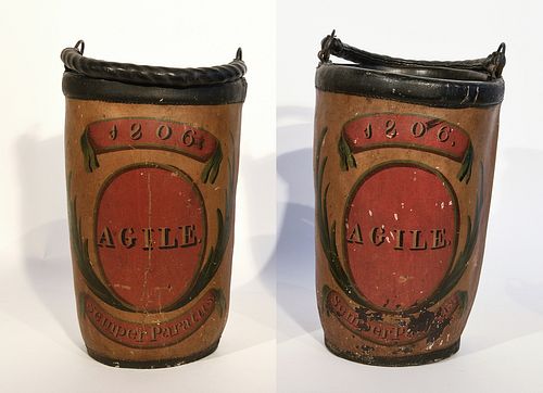 Pair of Early Fire Buckets with Original Paint