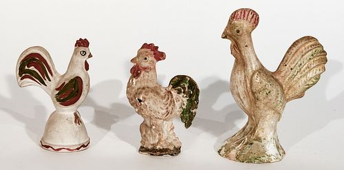 Three Chalkware Roosters
