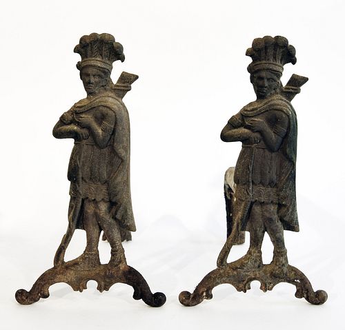 Pair of Early Cast Iron Indian Andirons