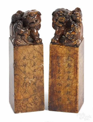 Pair of Chinese carved hardstone seals, 19th c.
