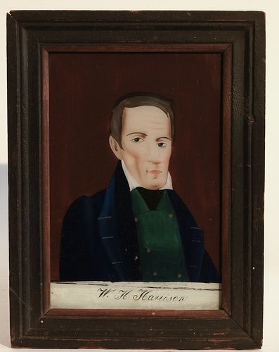 Reverse Portrait on Glass of W.H. Harrison