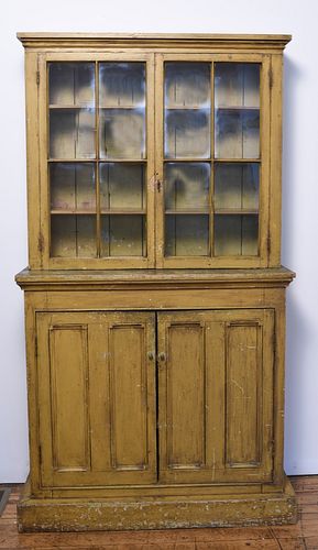 Two Part Country Cupboard- Yellow Paint