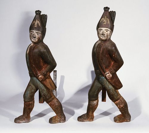 Painted Cast Iron Hessian Soldier Andirons
