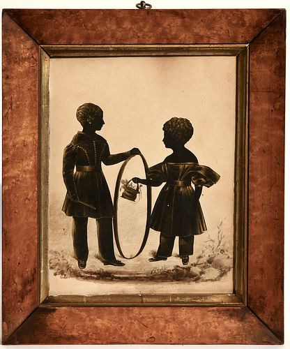Silhouette of two Children with Hoop