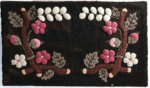 Waldoboro Hooked Rug - branches and flowers