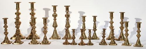 10 Pairs of 19th Century Brass Candlesticks