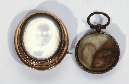 2 Mourning Pins one with Daguerreotype Portrait
