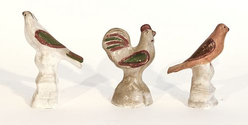 Two Chalkware Birds and a Rooster