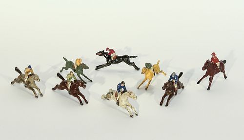 8 Painted Lead Horse and Jockey Figures