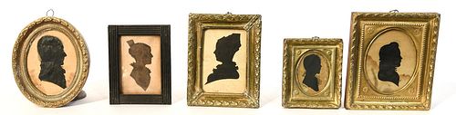 5 American Portrait Miniature Silhouettes