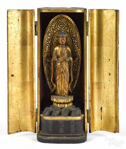 Chinese carved giltwood Buddhist shrine, late 19